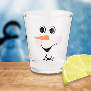 Happy Face Cute Custom Snowman Winter Holiday Shot Glass