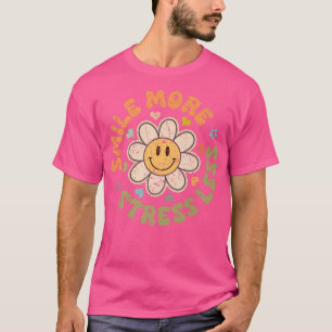 Happy Face Daisy Smile More Stress Less Groovy Ret T-Shirt
