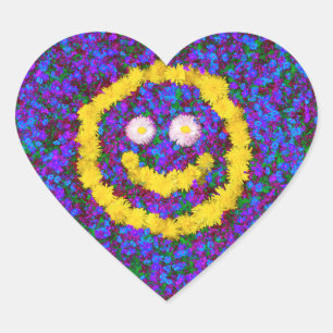 Happy Face Dandelion Flowers Heart Sticker