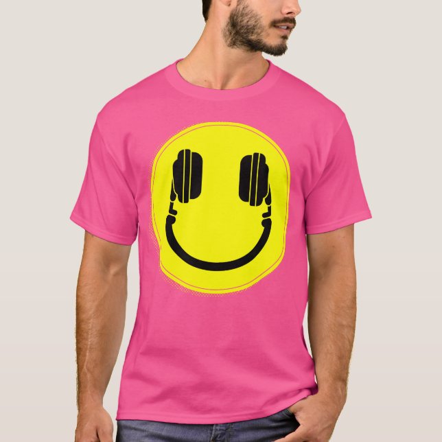 Happy Face Dj Headphones Edm Music T-Shirt (Front)
