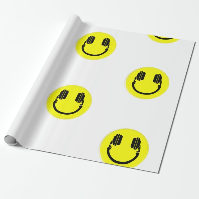 happy face dj headphones edm music wrapping paper (Unrolled)