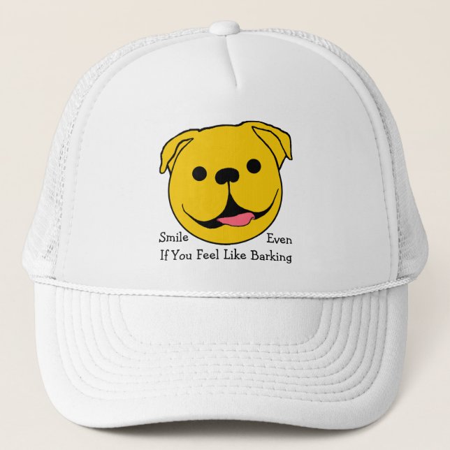 Happy Face Dog Trucker Hat (Front)