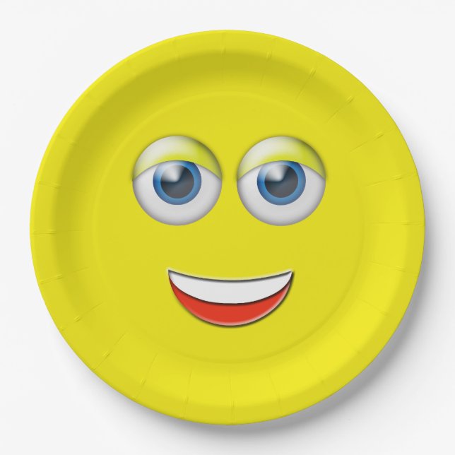 Happy Face Emoji Paper Plate (Front)