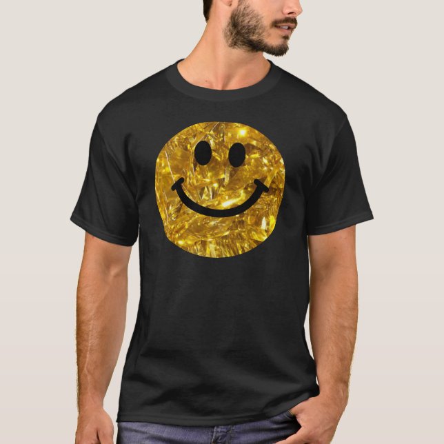 Happy Face Faux Sparkly Gold Bling - Matte sparkle T-Shirt (Front)