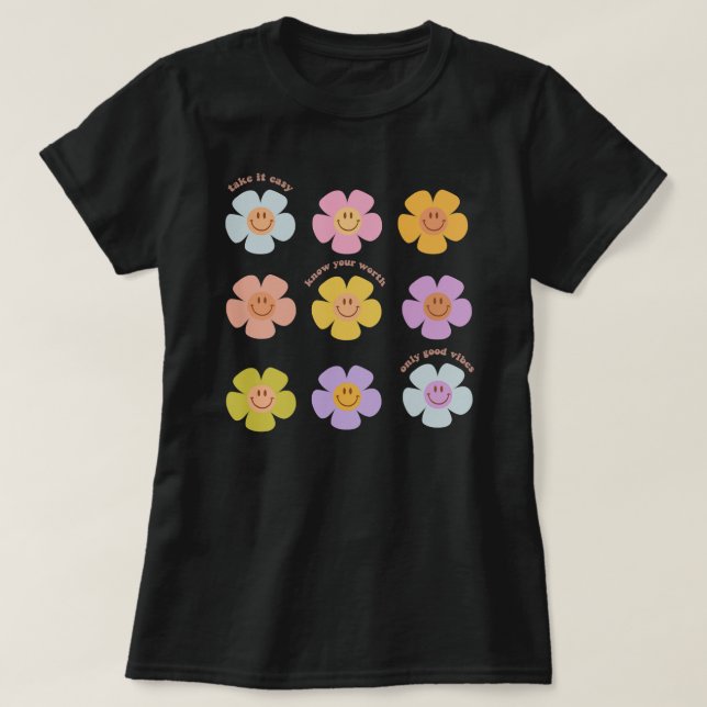 Happy Face Flower Daisy Indie Aesthetic For T-Shirt (Design Front)