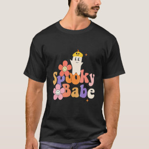 Happy Face Flower Spooky Babe Season Groovy Ghost T-Shirt