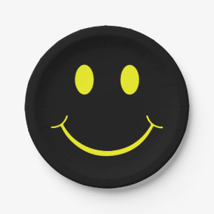 Happy Face Graphic   Black Yellow Paper Plate