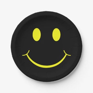 Happy Face Graphic | Black Yellow Paper Plate