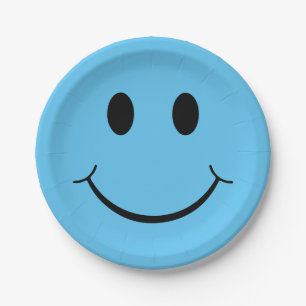 Happy Face Graphic   Blue Paper Plate