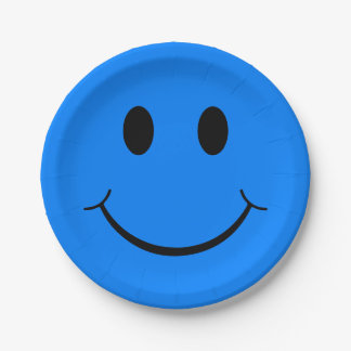 Happy Face Graphic | Neon Blue Paper Plate