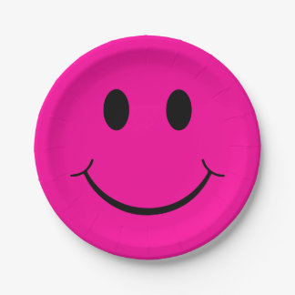 Happy Face Graphic | Neon Pink Paper Plate