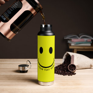 Happy Face Graphic Personalise Yellow Water Bottle