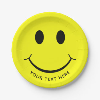 Happy Face Graphic Personalize | Yellow Paper Plate