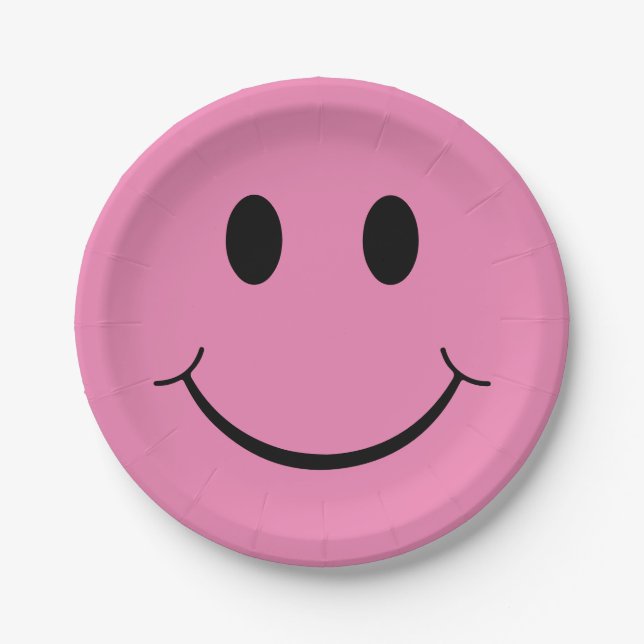 Happy Face Graphic | Pink Paper Plate (Front)