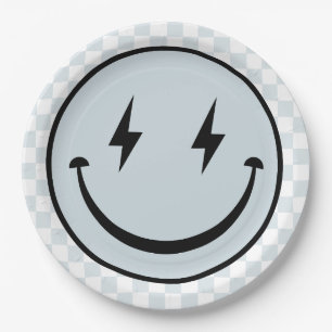 Happy Face Groovy Blue Boy Birthday Paper Plate