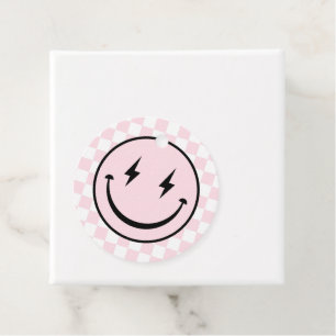 Happy Face Groovy Pink Check Girl Birthday  Favour Tags