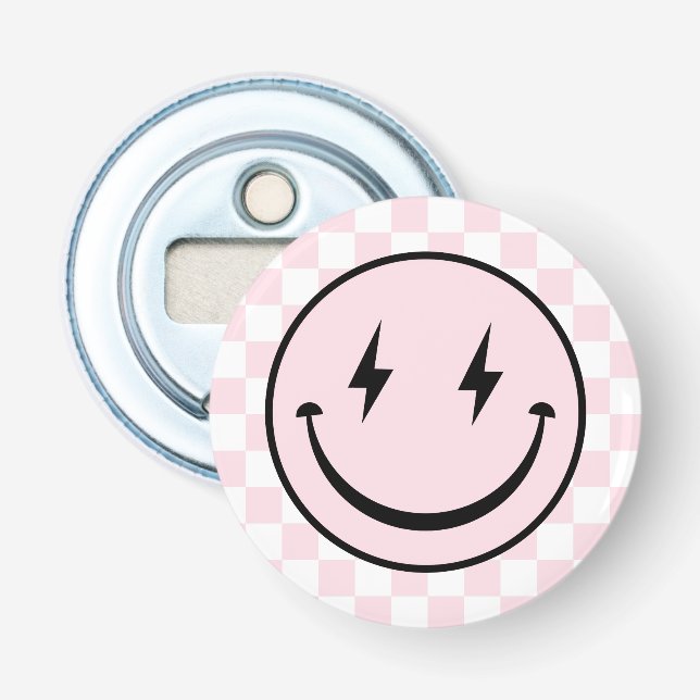 Happy Face Groovy Pink Girl Birthday  Bottle Opener (Front)