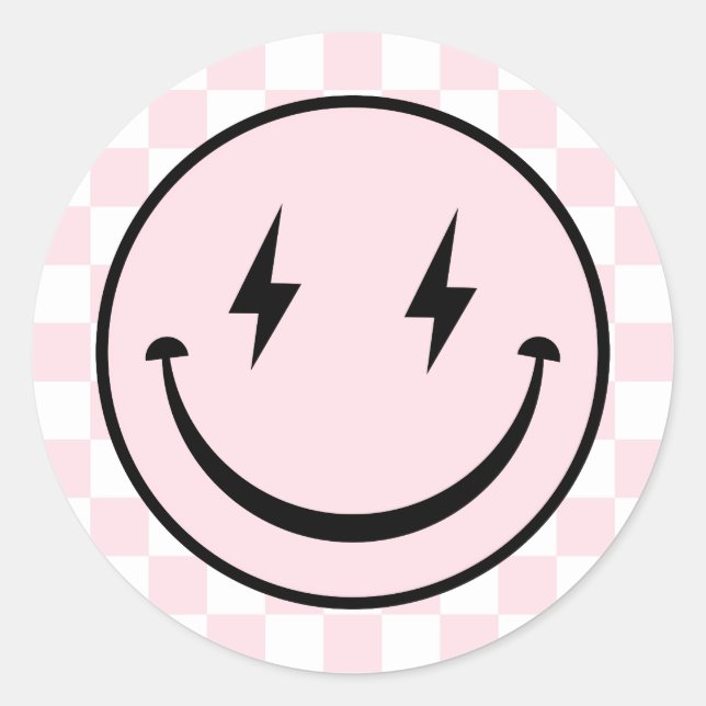 Happy Face Groovy Pink Girl Birthday Classic Round Sticker (Front)