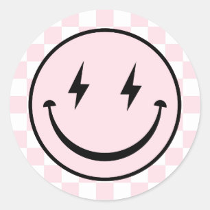 Happy Face Groovy Pink Girl Birthday Classic Round Sticker