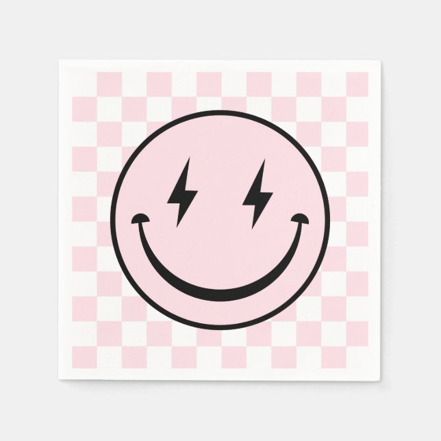 Happy Face Groovy Pink Girl Birthday Napkins (Front)