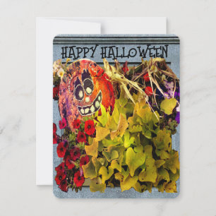 HAPPY FACE HALLOWEEN PUMPKIN FLORAL DISPLAY HOLIDAY CARD