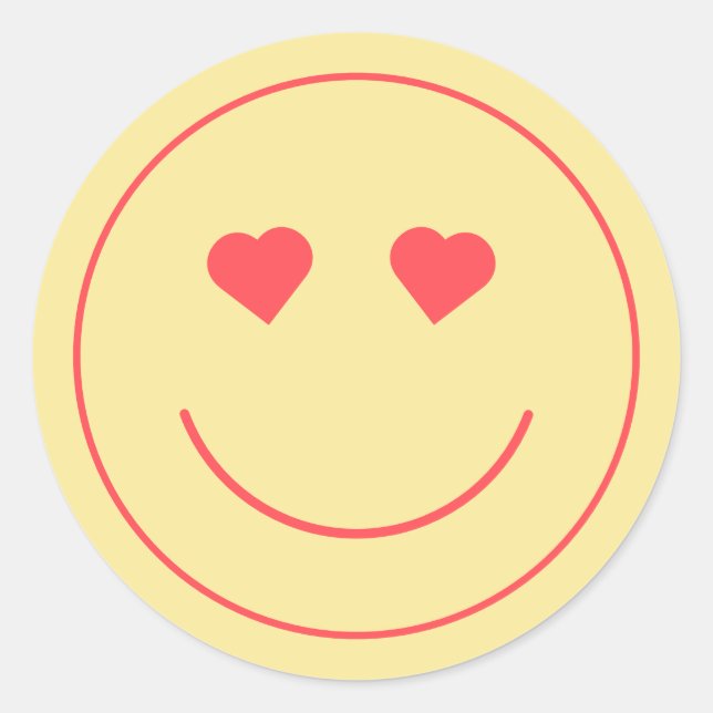 Happy Face Heart Eyes | Yellow Classic Round Sticker (Front)