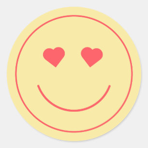 Happy Face Heart Eyes   Yellow Classic Round Sticker