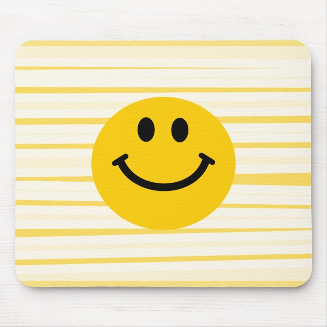 Happy Face on sunny yellow stripes Mouse Mat (Front)