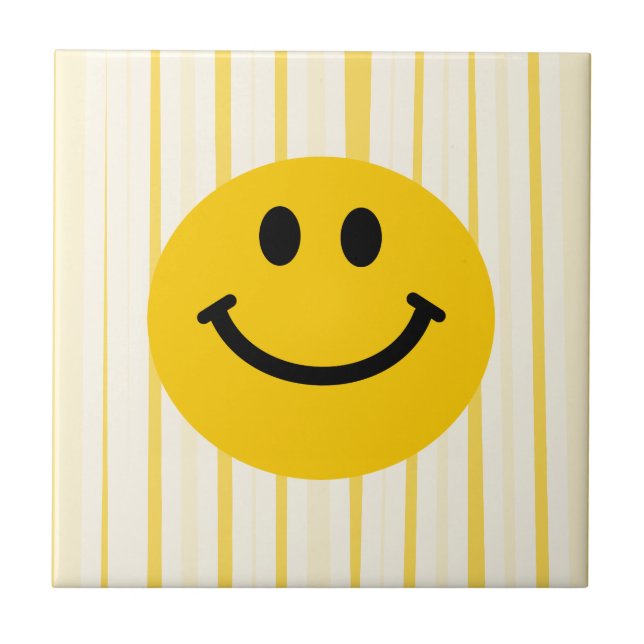 Happy Face on sunny yellow stripes Tile (Front)