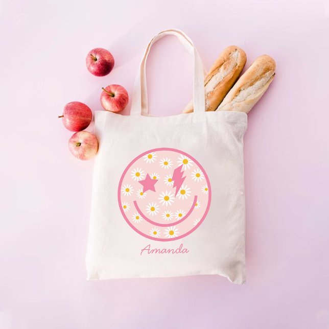 Happy Face Pastel Pink Daisy Tote Bag for her (Happy Face Pastel Pink Daisy Tote Bag for her)