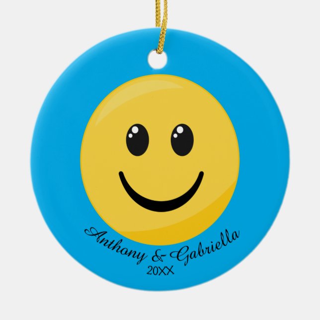 Happy Face Personalised Emoji Ornament (Front)