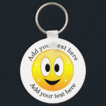 Happy Face Personalised Key Ring<br><div class="desc">Cute cartoon round yellow happy face. Above and below are templates to add your own text or message.</div>