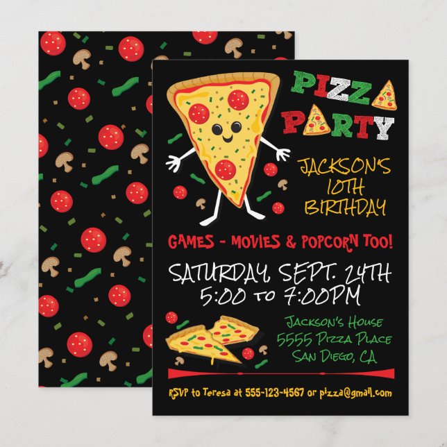 Happy Face Pizza Birthday Party Invitation (Front/Back)