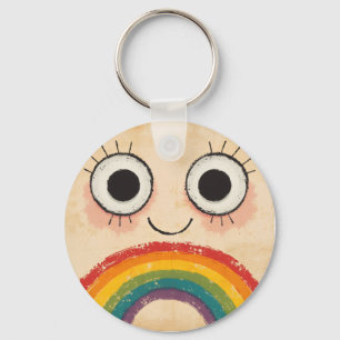 HAPPY FACE RAINBOW KEY RING