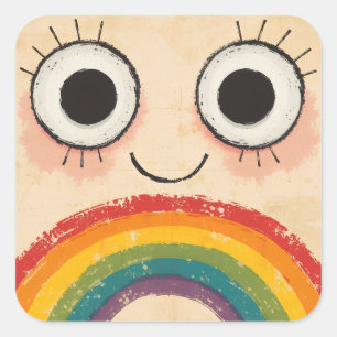 HAPPY FACE RAINBOW SQUARE STICKER