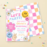 Happy Face Smile Groovy Chequered Birthday Party Invitation<br><div class="desc">Happy Face Smile Groovy Chequered Birthday Party Invitation</div>