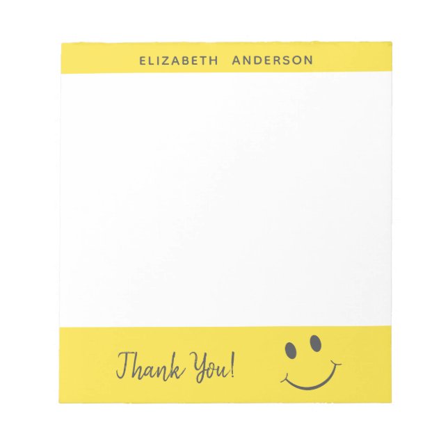 Happy Face Smiling Thank You Add Name Notepad (Front)