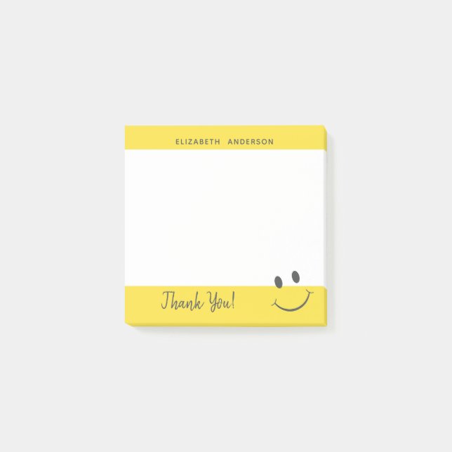 Happy Face Smiling Thank You Personalise Post-it Notes (Front)