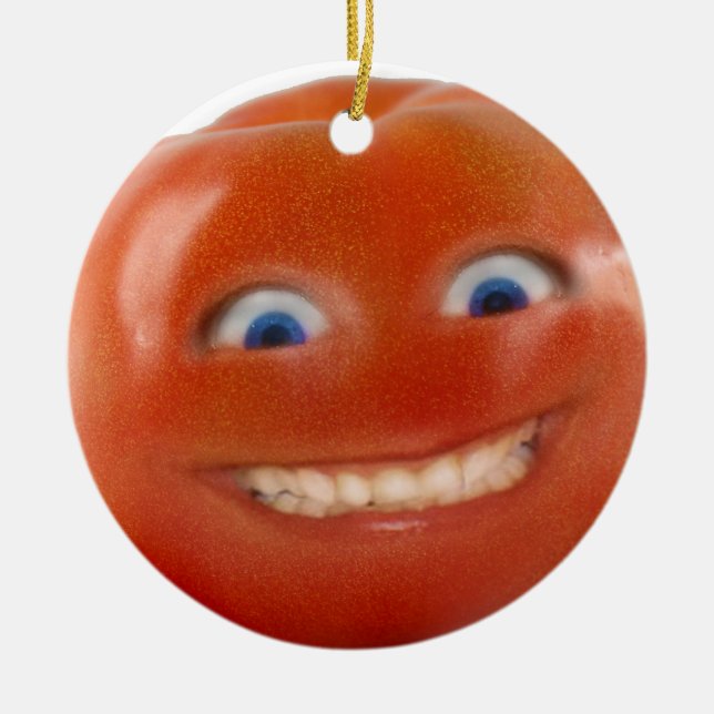 Happy Face Smiling Tomato Ceramic Tree Decoration (Front)