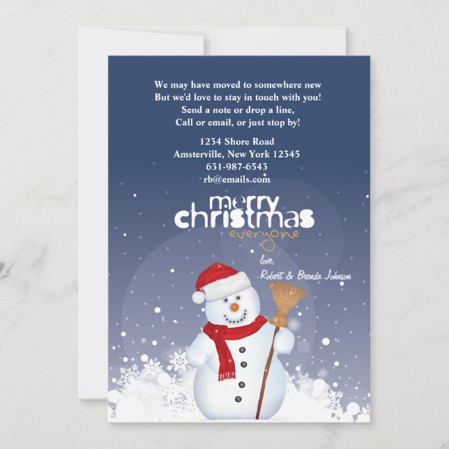 Happy Face Snowman Holiday Moving Announcement (Front)