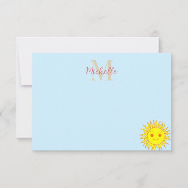 Happy Face Sunshine Monogram Personalized Card (Front)
