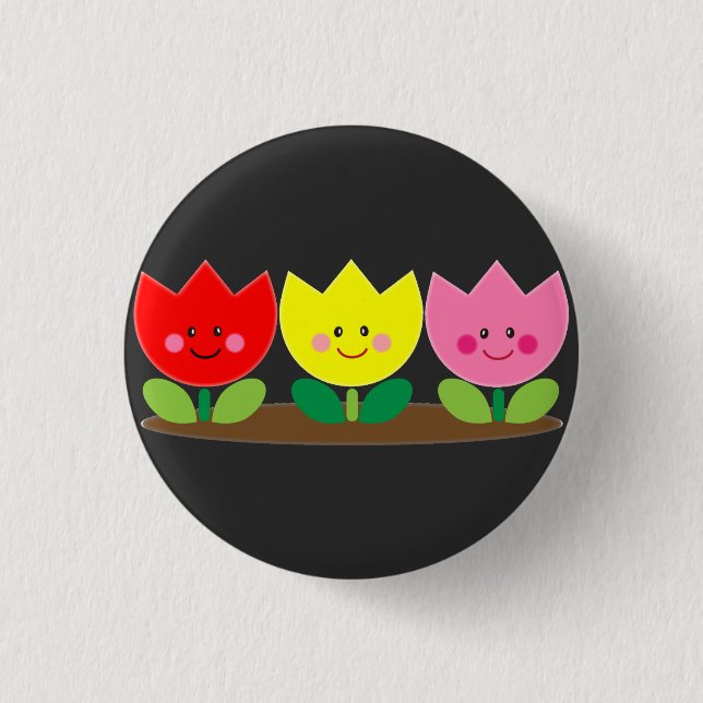 Happy Face Tulip Flowers Garden art  3 Cm Round Badge (Front)
