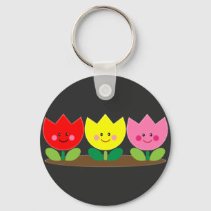 Happy Face Tulip Flowers Garden art Key Ring