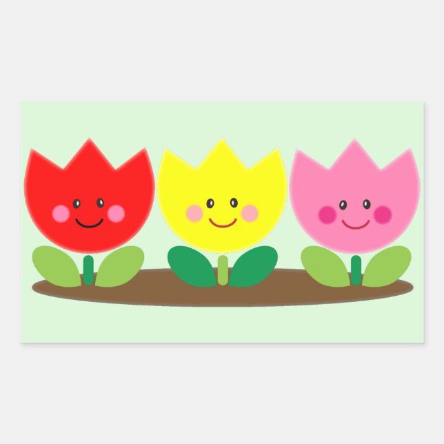 Happy Face Tulip Flowers Garden art Rectangular Sticker (Front)