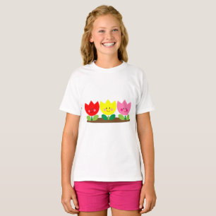 Happy Face Tulip Flowers Garden art T-Shirt