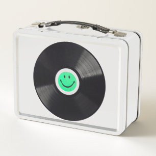 happy face - vinyl record metal lunch box