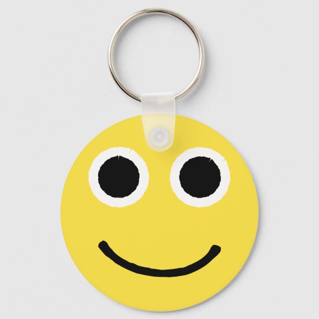 Happy Face Yellow Smiling Emoticon Emoji Key Ring (Front)