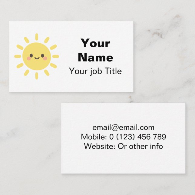 Happy Face Yellow Sun Business Card (Front/Back)