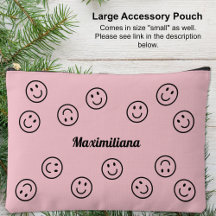 Happy Faces Black on Pink - LARGE Accessory Pouch