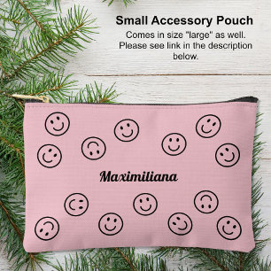 Happy Faces Black on Pink - SMALL Accessory Pouch